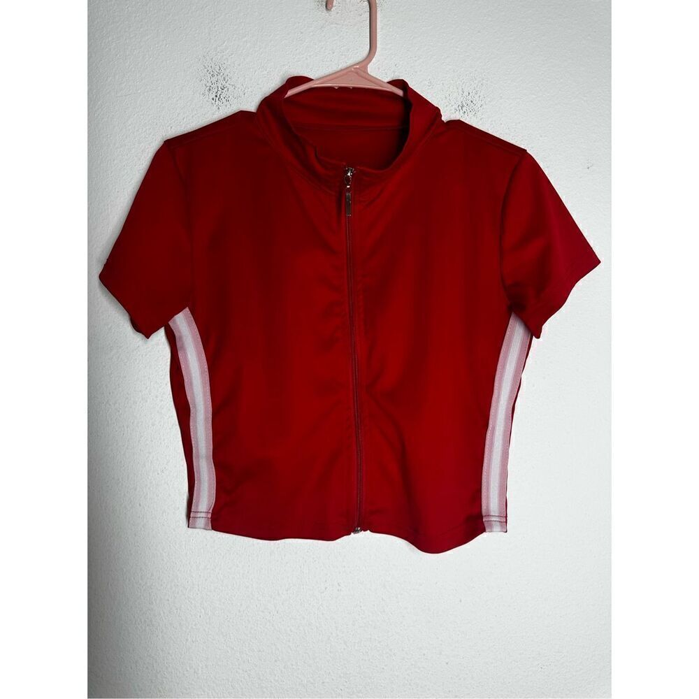 Crop Top Red White Zipper One Size See Description